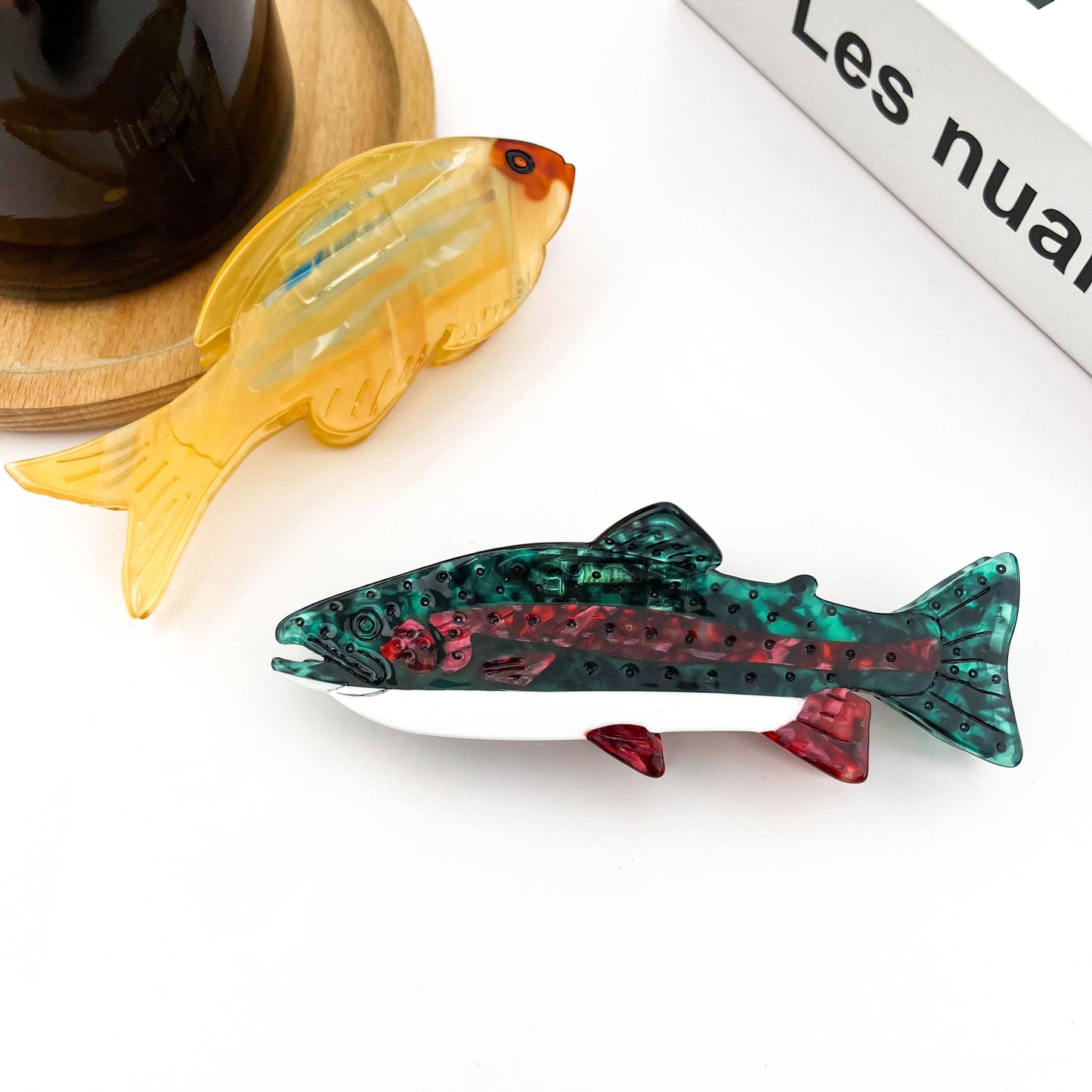 Fish Claw Clips, Rainbow Trout & Blue Line Fish Hair Clip