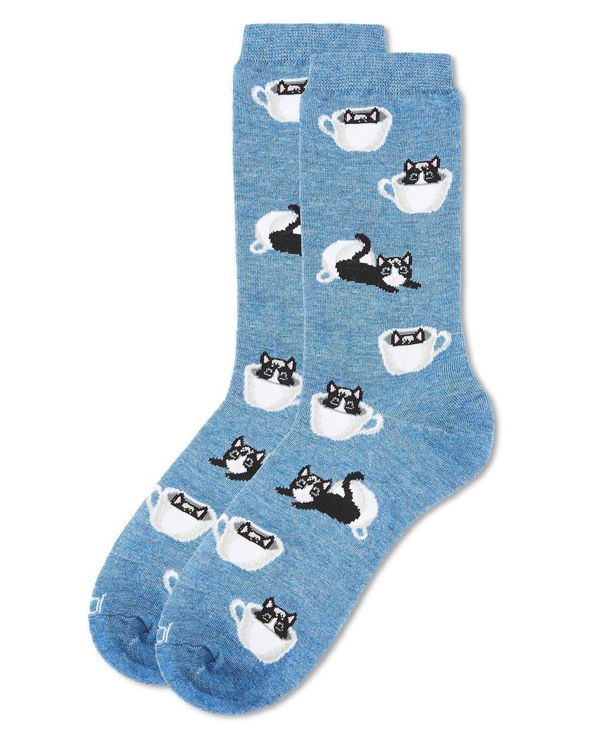 MeMoi Cup o' Cats Bamboo Blend Crew Socks
