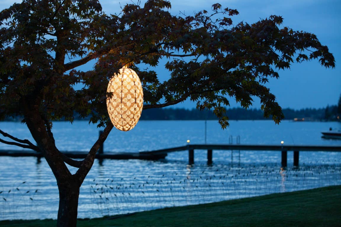 Stella Nova Outdoor Pendent Light- Geo Palm 22" White