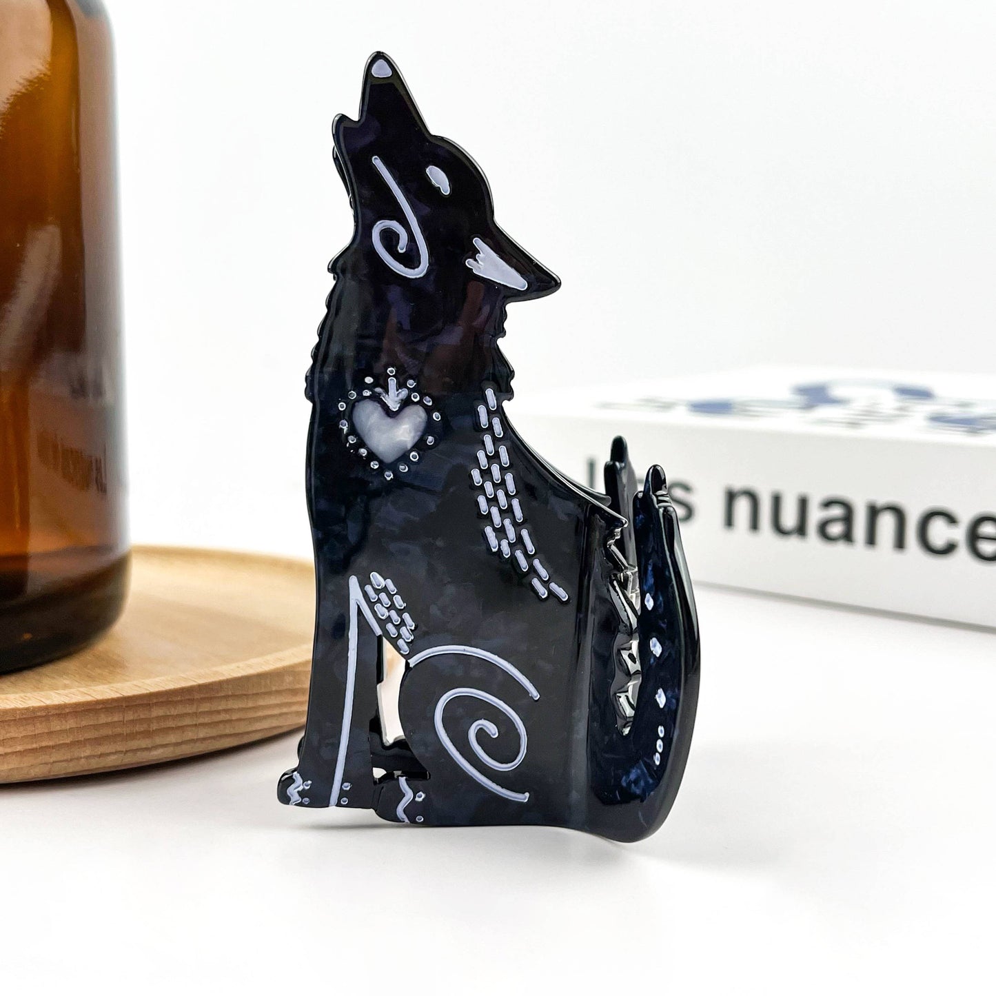 Black Wolf Hair Claw Clip, Cute Animal Hair Clip